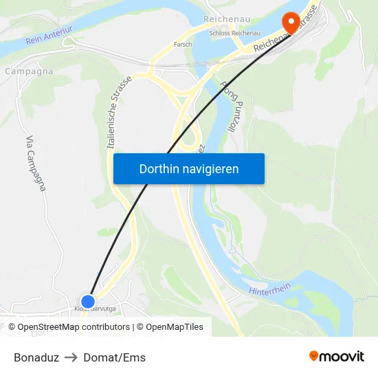 Bonaduz to Domat/Ems map