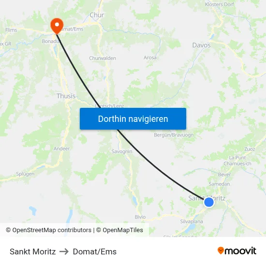 Sankt Moritz to Domat/Ems map