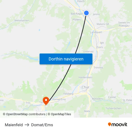 Maienfeld to Domat/Ems map