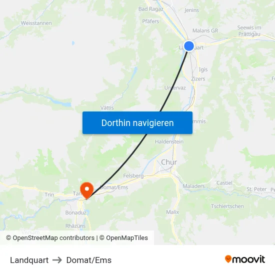 Landquart to Domat/Ems map