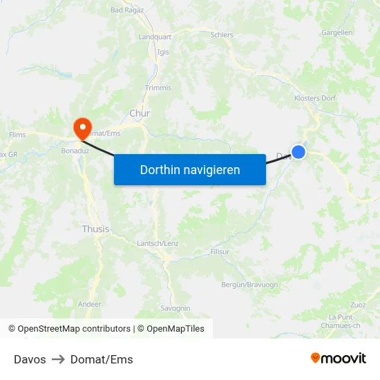 Davos to Domat/Ems map