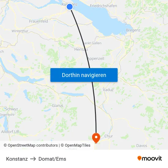 Konstanz to Domat/Ems map