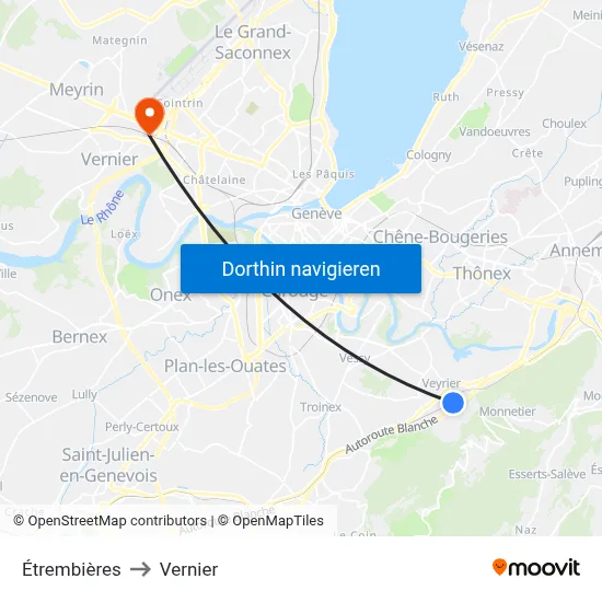 Étrembières to Vernier map