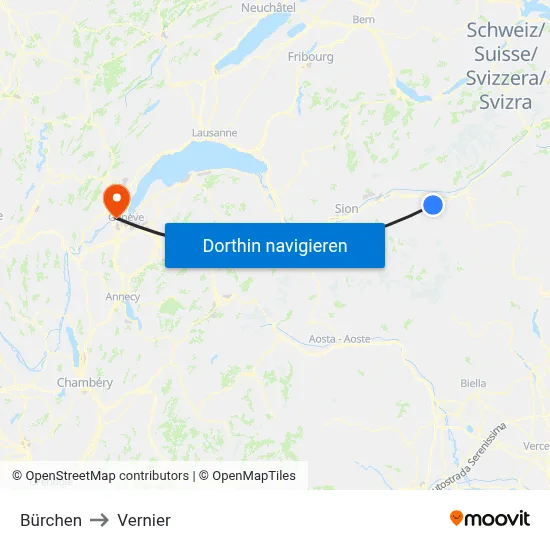 Bürchen to Vernier map