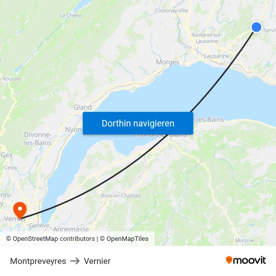 Montpreveyres to Vernier map