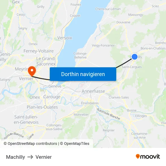 Machilly to Vernier map