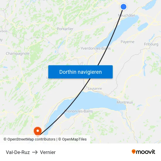 Val-De-Ruz to Vernier map