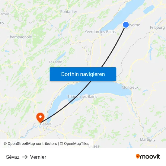 Sévaz to Vernier map