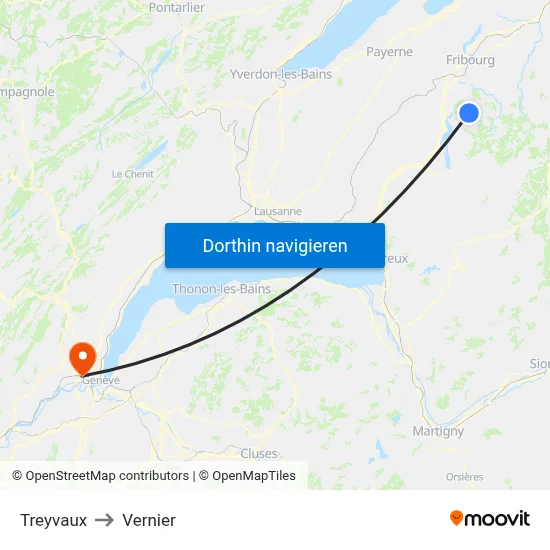 Treyvaux to Vernier map