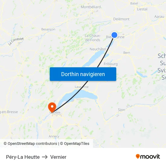 Péry-La Heutte to Vernier map