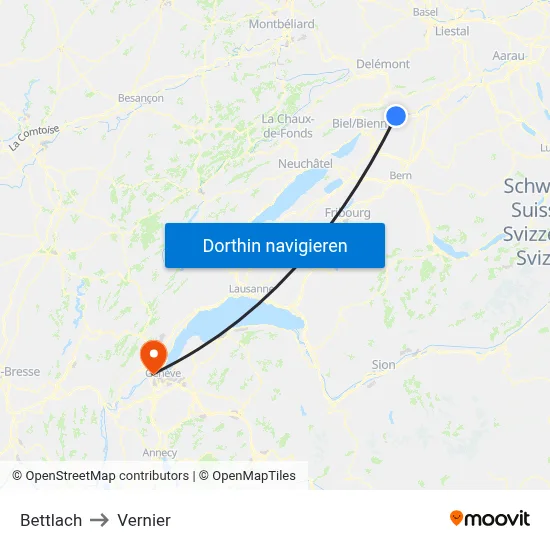 Bettlach to Vernier map