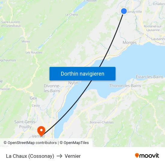 La Chaux (Cossonay) to Vernier map