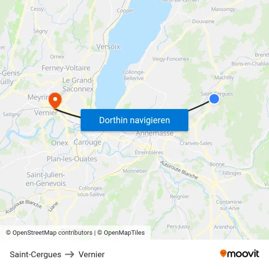 Saint-Cergues to Vernier map