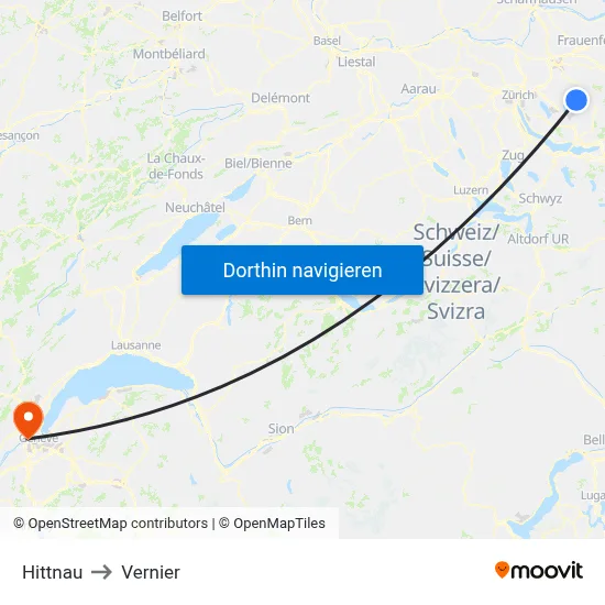 Hittnau to Vernier map