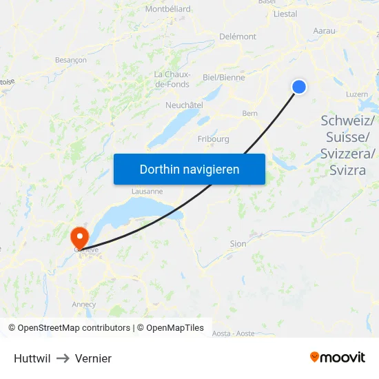 Huttwil to Vernier map
