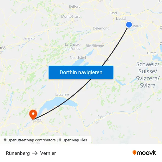 Rünenberg to Vernier map