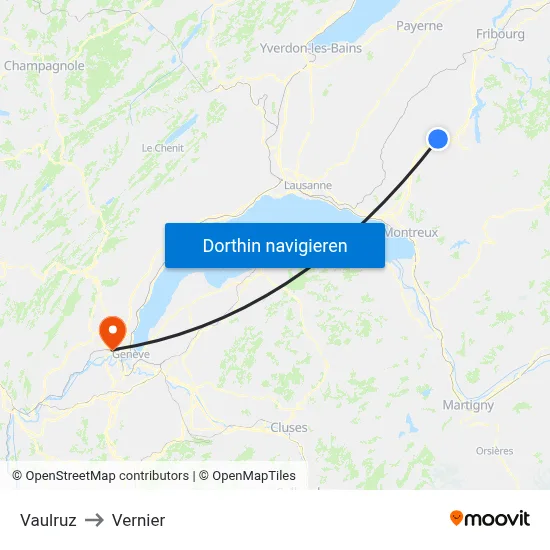 Vaulruz to Vernier map