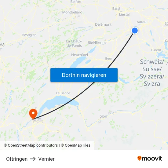 Oftringen to Vernier map