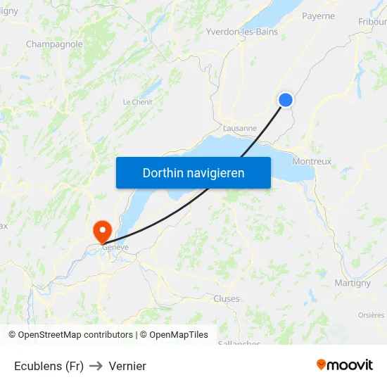 Ecublens (Fr) to Vernier map