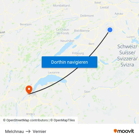 Melchnau to Vernier map
