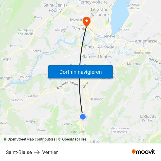 Saint-Blaise to Vernier map