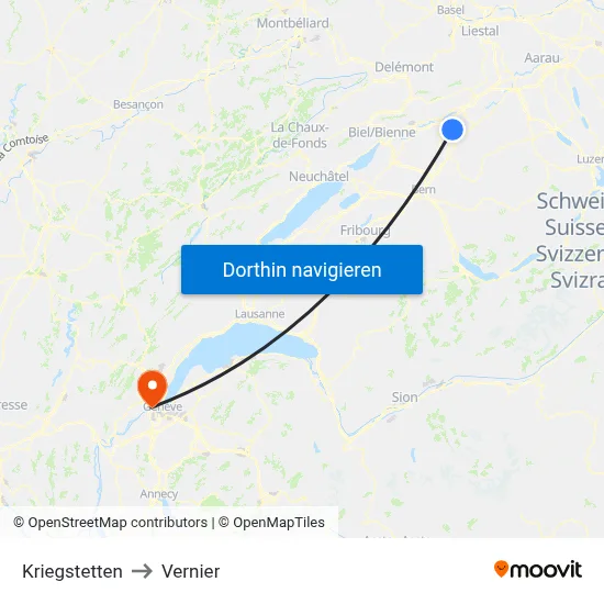 Kriegstetten to Vernier map
