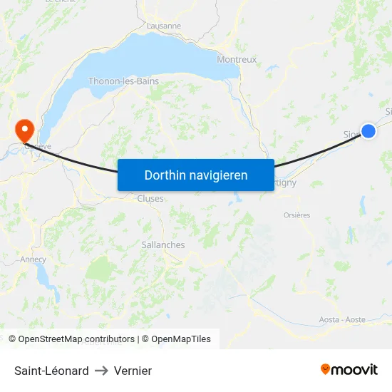 Saint-Léonard to Vernier map