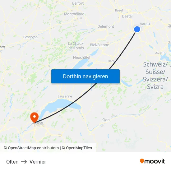 Olten to Vernier map