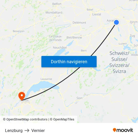 Lenzburg to Vernier map