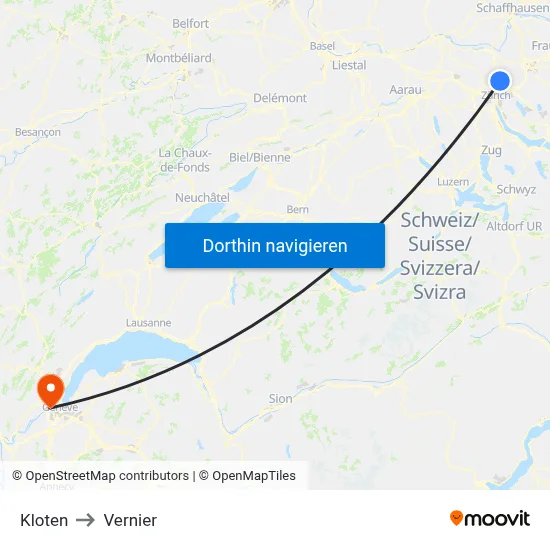 Kloten to Vernier map