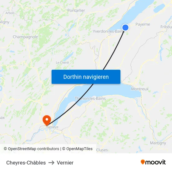 Cheyres-Châbles to Vernier map