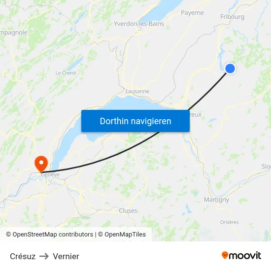 Crésuz to Vernier map