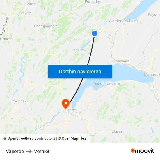 Vallorbe to Vernier map