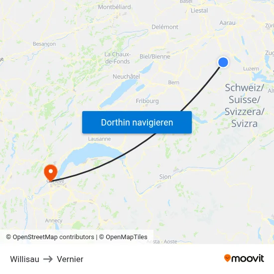 Willisau to Vernier map