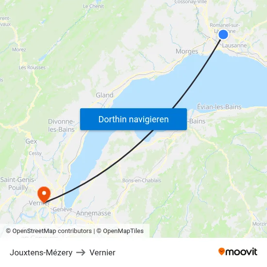 Jouxtens-Mézery to Vernier map
