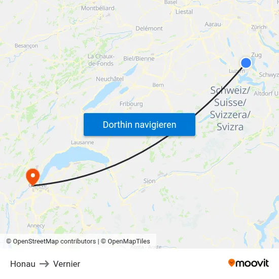 Honau to Vernier map