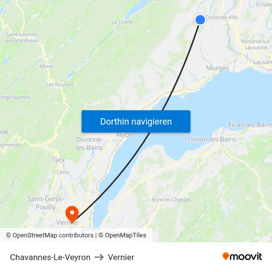 Chavannes-Le-Veyron to Vernier map