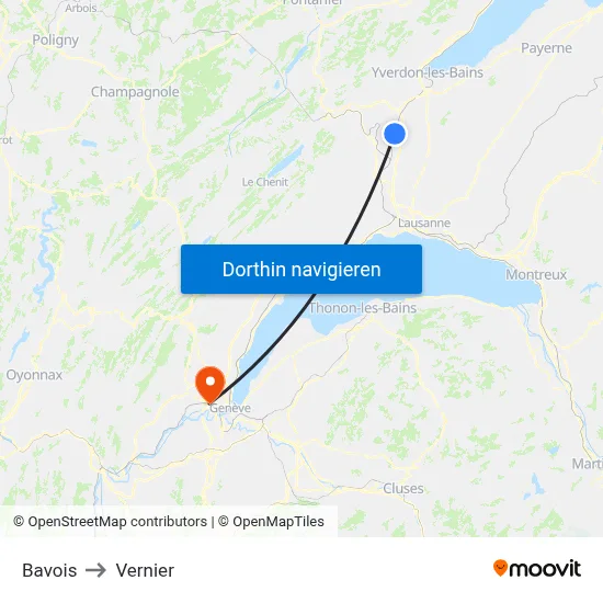 Bavois to Vernier map