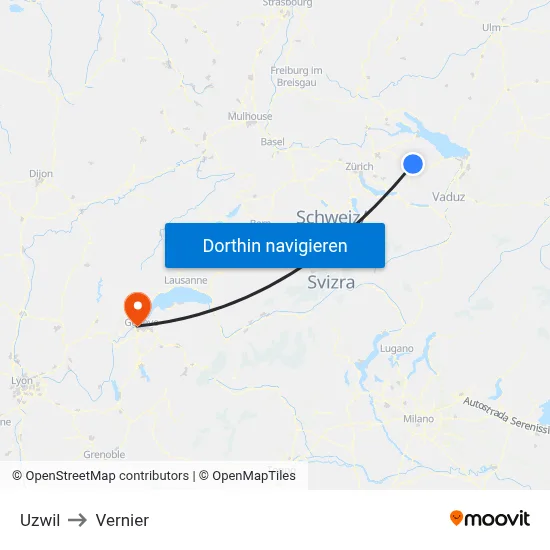 Uzwil to Vernier map