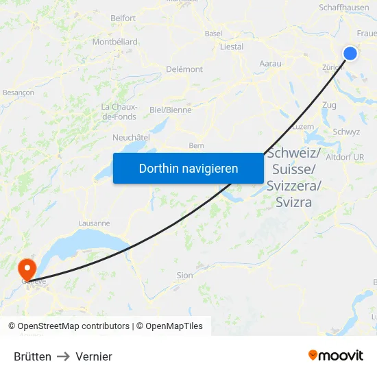 Brütten to Vernier map