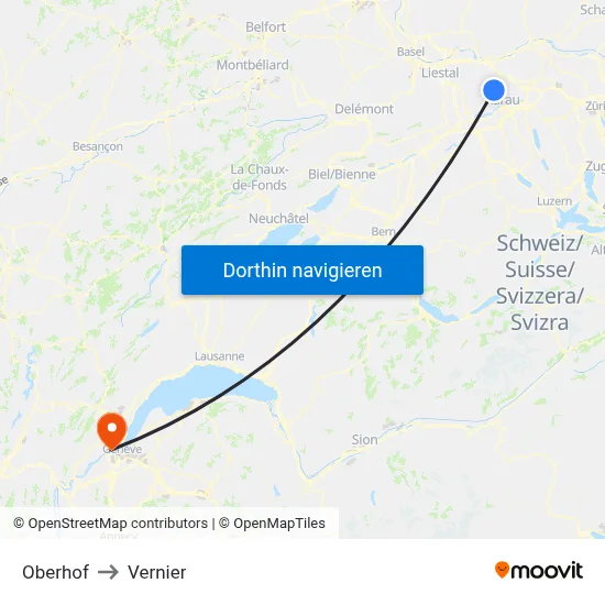 Oberhof to Vernier map