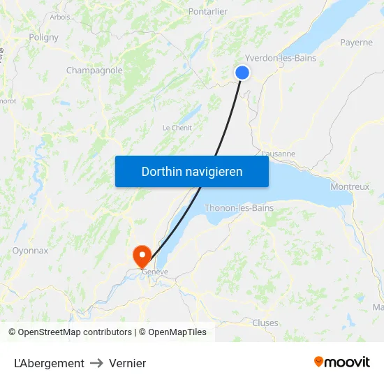 L'Abergement to Vernier map