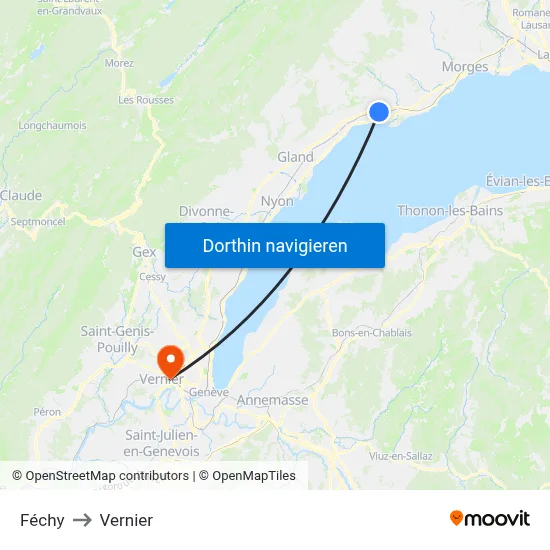 Féchy to Vernier map