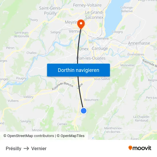Présilly to Vernier map