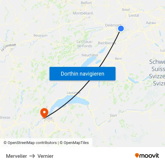 Mervelier to Vernier map