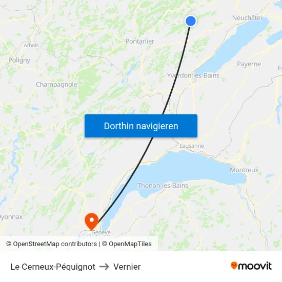 Le Cerneux-Péquignot to Vernier map