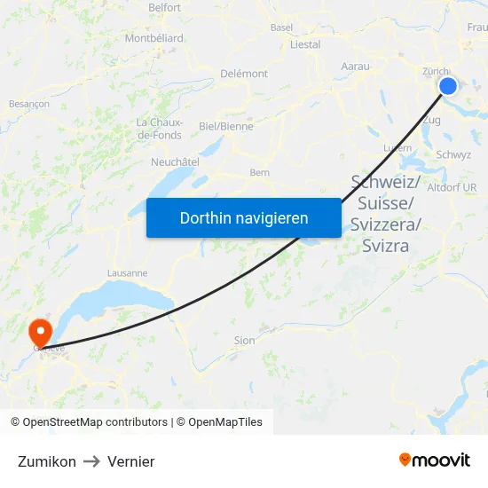 Zumikon to Vernier map