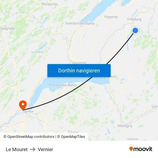 Le Mouret to Vernier map