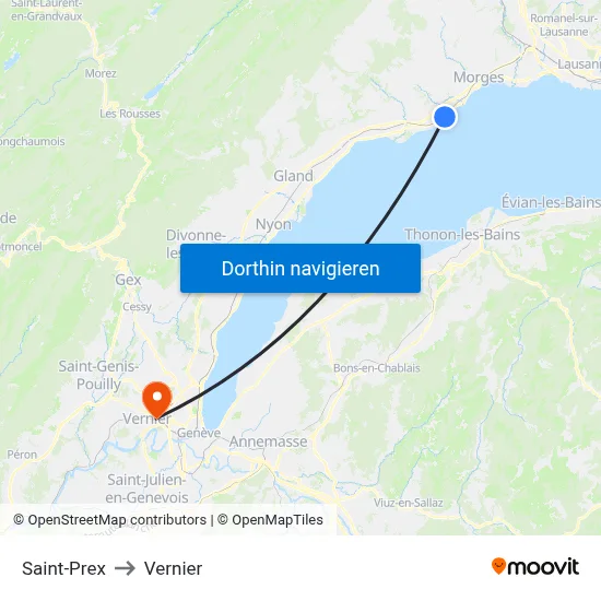 Saint-Prex to Vernier map