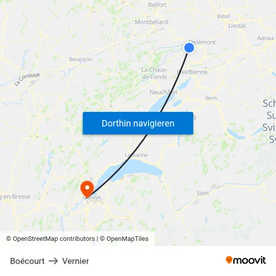 Boécourt to Vernier map